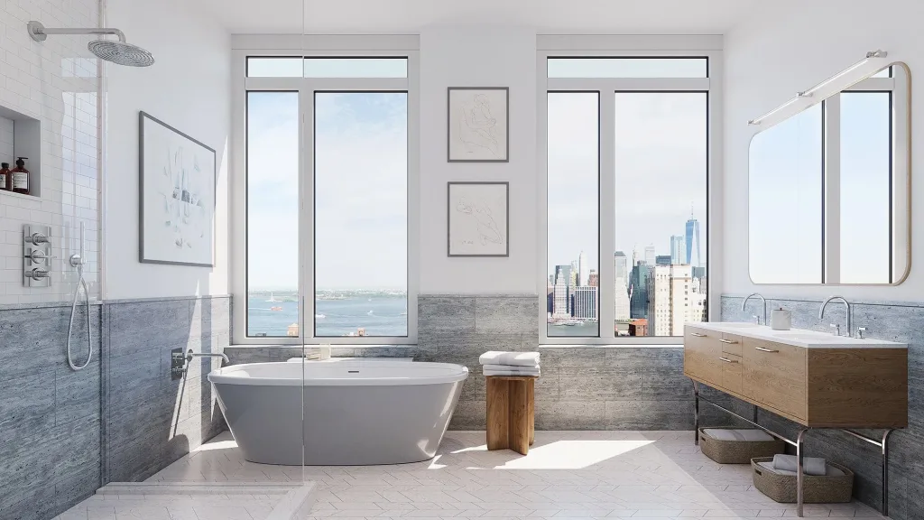 master bathroom one Clinton Brooklyn luxury rental building