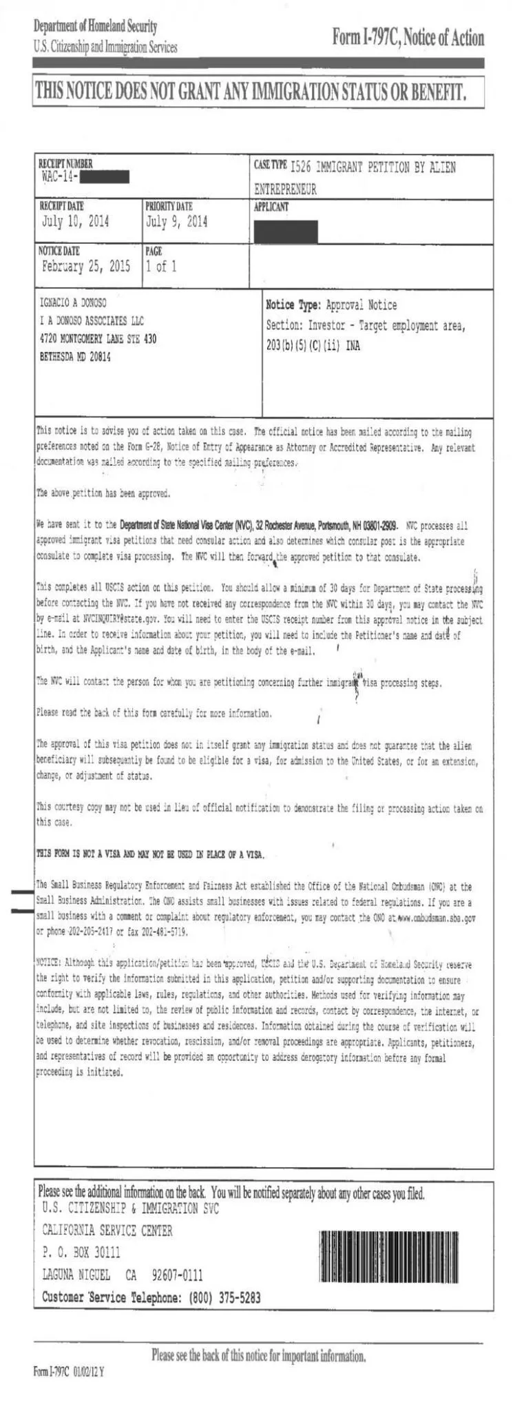 form i 797c, notice of action