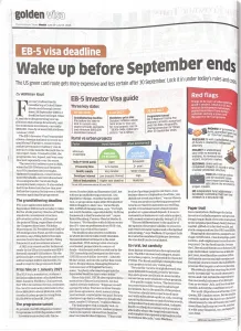 ET Wealth feature article: EB-5 visa deadline - Wake up before September ends
