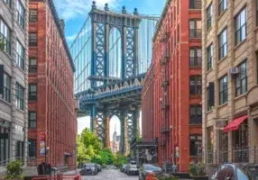 The historic Manhattan Bridge seen from Brooklyn