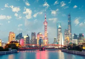 Beautiful modern city scenery at night in Shanghai, China